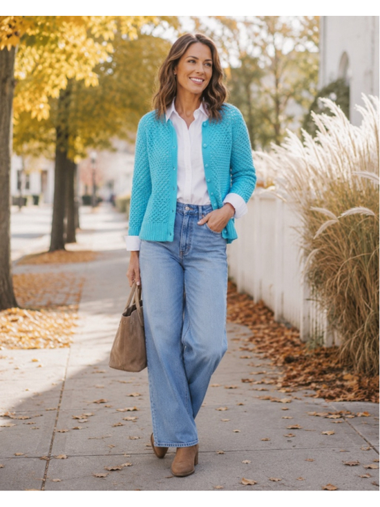L.L. Bean Sweaters - L.L.Bean Blue Open Knit Wool Angora Cardigan Sweater L